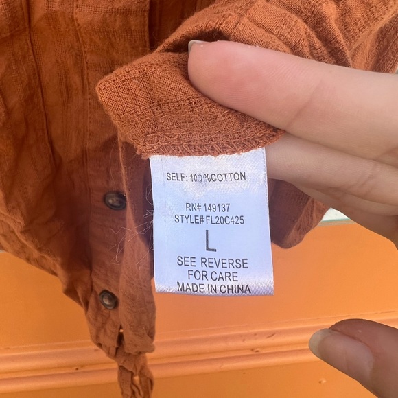 Orange Button Down Tie Top - Picture 2 of 2